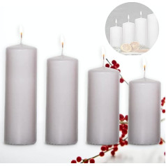 Candelo Набор из 4 свечей Christmas Ambience Pillar Candles - Grey - 12/14/16/18 cm - Christmas Candles Advent Wreath - Advent Candle Christmas Decoration