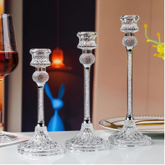 Kristāla sveču turētājs Taper Candle Candles High, 3 sveču turētāju komplekts Stikla elegants Taper Candle Candle svecēm kāzu galda dekorēšanai Ziemassvētku Adventa Adventes Dzīvojamā istaba Vintage apdare (balta)