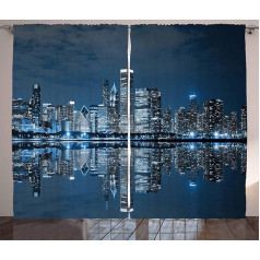 ABAKUHAUS Chicago Skyline Rustic aizkars, miega pilsēta, guļamistabas aizkars ar cilpām un āķiem, 280 x 225 cm, pusnakts zils, pelēks