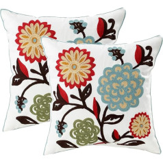 Jinkey Flower Cushion Cover, 2 spilvenu pārvalku komplekts, 45 x 45 cm, dekoratīvie spilvenu pārvalki, vasaras moderns izšuvums, kvadrātveida spilvendrāna, mīksts Boho spilvena pārvalks dīvānam, krēslam, gultai