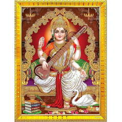 zig zag Goddess Saraswati Devi Maa Photo Frame for Wall/Table/Pooja Room (7 x 9 Inch, Acrylic Glass) Gold