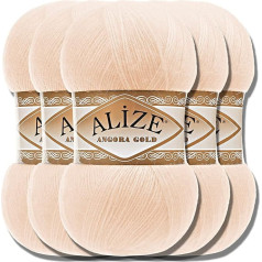 Hobby YARN Alize 5 x 100 g Angora Gold Turkish Premium Wool, plānā mohēra no dabīgās vilnas, bērnu vilna kā adāmpavediens, adāmpavediens adīšanai ar rokām, vienkāršā dzija (Light Salmon 681)