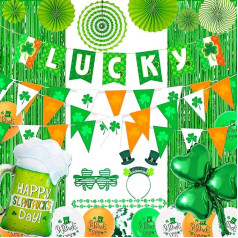 Abitoncc Svētā Patrika dienas svinību rotājumi Clover Leaf Lucky Banner Svētā Patrika kostīms Lucky Chain un brilles Green Fringe aizkars Clover Īrijas puse dekorācijas St Patrick Party Supplies