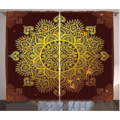 ABAKUHAUS Mandala rustikāls aizkars, austrumu sniega pārslas māksla, guļamistabas aizkars ar cilpām un āķiem, 280 x 260 cm, dzelteni brūns