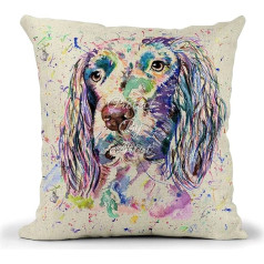 Spaniels Springer Akvareļkrāsa Rainbow Art Lina spilvens ar pildījumu vai pārvalku 40 x 40 cm Dāvana Ziemassvētku Dzimšanas diena (ar ieliktni)