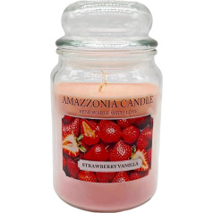 Amazzonia Candle Strawberry Vanilla 530 g Dabīga aromātiska svece Sojas vaska aromātiska svece videi Dekoratīva balta svece Stikla svece Jara