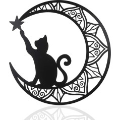 EUIOOVM GENGGAI Semisky Black Cat and Moon Metal Wall Art, viss dekors, kaķu sienas skulptūra kaķu mīļotājiem, melna kaķa piekaramais metāla zīmogs viesistabai, virtuvei, guļamistabai, birojam, mājas dekoram