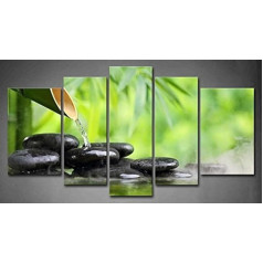 5 Panelling Green Spa klusā daba ar bambusa strūklaku un Zen akmens ūdenī Wall Art Painting attēlu drukāšana uz audekla Botāniskais mākslas darbs Pictures for Home Office Modern Decoration