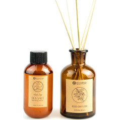 Ecodrop Wood Sage & Sea Salt Diffuser - 100 ml | Svaiga un sāļa aromātiskā aromterapijas smaržu eļļa, stikla pudele un 6 koka niedru nūjiņas | Biroja un mājas spa dāvana