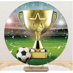 Renaiss 2 x 2 m Futbola čempions Apaļš Backdrop Cover bērniem Futbola stadions Zāle Field Trophy Poliesters Auduma fons Boy Man Dzimšanas diena Fani Party Dekorēšana Foto Props