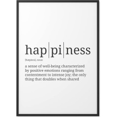 Papierschmiede® Definition Happiness, B2 (50 x 70 cm) Plakāts viesistabai, guļamistabai, virtuvei, ēdamistabai, sienas bilde Dāvana, sienu rotājumi Saying English - bez rāmja