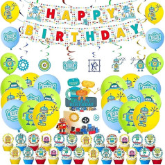 Rosepartyh Dzimšanas dienas dekorēšana Robots baloni Happy Birthday Garland Cake Topper Spirālveida rotājumi Bērnu dzimšanas dienas baloni bērniem Tēmas ballīšu dekorācijas bērniem