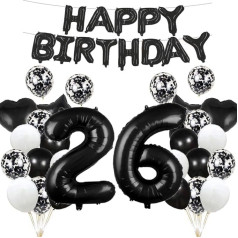 26. dzimšanas dienas balonu dekorēšana Melns 26 baloni Happy 26th Birthday Party Supplies Number 26 Foil Mylar Balloons Latex Balloon Dāvanas meitenēm Zēni Sievietes Vīrieši