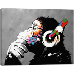 Wieco Art Monkey ar austiņām, Banksy DJ Chimpanzee Pop Art Cool Monkey Abstract Canvas Prints Sienas mākslas gleznas dzīvojamā istaba guļamistaba mājas rotājumi Stretched mākslas darbi par