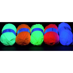 NEON UV vilnas komplekts 2 x 50 g (balta, dzeltena, zaļa, zaļa, rozā un oranža krāsa).