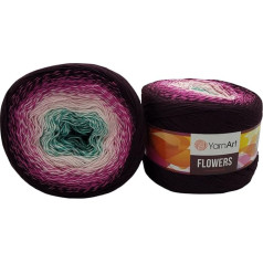 Yarnart Flowers 500 g Bobbel vilnas krāsu gradients, 55% kokvilna, daudzkrāsains (bordo, balts, balts, zaļš, 301)