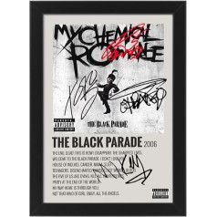 My Chemical Romance The Black Parade Albuma vāks parakstīts plakāts - autogrāfu izdruka Fanu dāvanas (ierāmēts A4)