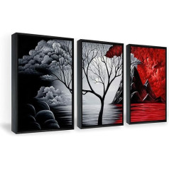 Wieco Art Framed Wall Art of Cloud Tree Wall Art HD Print of Oil Painting Landscape Canvas Prints for Home Decorations, 3 paneļi ar melnu rāmi