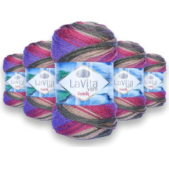 LaVita Yarn Batik dzija adīšanai ar rokām - 5 gabaliņu iepakojums, 100% akrils, 1 bumba 100 g, 170 m (DG14-Allium)