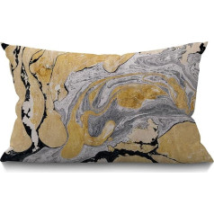 BGBDEIA Black Gold and Silver Marble Ink Abstract Painting Beautiful Grey Effect Aqua Cotton Linen Decorative Cushion Cover Throw Cushion Cover for Couch Sofa Bed 30 x 50 cm 12 x 20 Collu