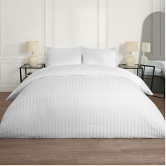 OHS Satin Stripe Microfiber Luxury Hotel Quality Double Duvet Cover Set Double Super Soft Duvet Covers with Pillow Cases White