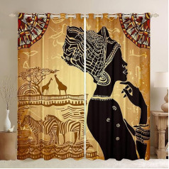 Āfrikas Sievietes Print Blackout Logu aizkari Āfrikas Sievietes Aizkari (30%-50%) guļamistabai Etniskās Afro Window Treatments 26x28 collas