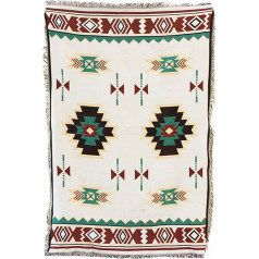 LumiSyne Kokvilnas austs sega Throw ar pušķi Bohēmas etniskā stila aztekas Navajo Throw sega Cuddly sega Dekoratīva sega gultas dīvāns krēsls kempings Gobelēns galdauts paklājs 160 x 130 cm