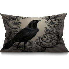 BGBDEIA Crow Cushion Cover, Vintage Crow Black Flower Waist Lumbar kokvilnas lina Throw spilvens Cover iegarenas taisnstūra vīriešiem sievietēm dzīvojamā istaba 30x50cm