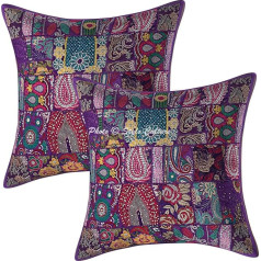 Stylo kultūra Etniskās kokvilnas dekoratīvie dīvāna spilvenu pārvalki 60 x 60 cm Liels atpūtas spilvens Violeta Patchwork 24 x 24 collas Abstraktie ziedi Tradicionālie dekoratīvie spilveni Kvadrātveida spilvenu pārvalki (komplekts no