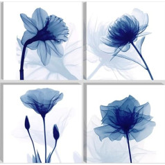 Wieco Art Blue Flickering Flower, Modern Abstract Paintings, Canvas, sienu māksla, galerija, Floral Pictures on Canvas, izdrukas uz audekļa, 4 paneļi, zils, 20x20 collux4gab