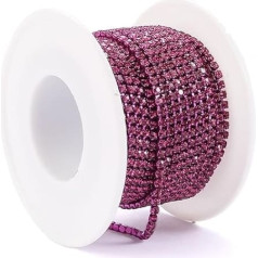 LNNXSZ Rhinestones ķēdes rhinestone 2 metru rhinestone ķēdes ar sudraba pamatni, stikla rhinestones, rhinestones, krāsains rotājums, krāsains apakšā, metāla kauss ķēdes, DIY apdare (fuksija)