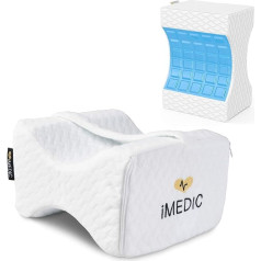 iMedic Memory Foam Knee Pillow for Sleeping Gel Lined Premium kvalitātes ortopēdiskais kāju spilvens ideālai izlīdzināšanai sānu gulētājiem White Jacquard