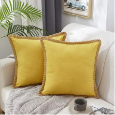 MERNETTE 2 Pack Linen Burlap Cushion Covers Farmhouse Dekoratīvie kvadrātveida spilvenu pārvalki 18x18 collu Lemon Yellow