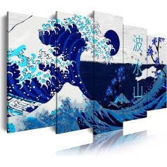 DekoArte 538 - Mūsdienīgs attēls, digitalizēts mākslas apdruka, dekoratīvais attēls salonam vai guļamistabai | Abstract Style Art The Great Wave of Kanagawa Blue | 5 gabali 150 x 80 cm