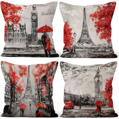 Aoihrraan Cushion Covers 46 x 46 cm Eifeļa tornis Oil Painting Francija Parīze Modern Decorative Square Cushion Cover Lina spilvenu pārvalki ar neredzamu rāvējslēdzēju dīvānam Guļamistaba