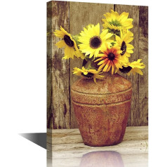 TISHIRON Rustic Yellow Sunflower in Brown Vase Farmhouse Ziedi Canvas Art Prints Picture Foto Gleznas Dzīvojamā istaba Guļamistaba Dekorēšana Mājas dekori Ierāmētas gleznas par