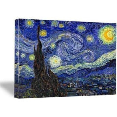 Wieco Art Canvas Painting P1XK12090 - Drukas uz audekla Klasiskā Van Goga Zvaigžņotā nakts reprodukcija, modernā māksla, sienas un mājas dekorēšanai, gatavs iekāršanai, 121.9 x 91.4cm, 32x24 collas (80x60cm)