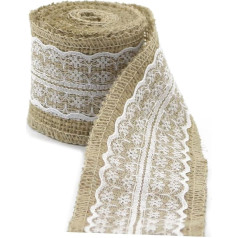 ABOOFAN 4 gabali Džutas apdares Rustic kāzu lente Burlap lente DIY amatniecības lente Lape Lace Rustic kāzu apdare Burlap rotājumi Balta mežģīņu rullis Ziemassvētki