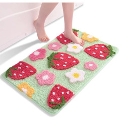 QJHOMO Vannas paklājs neslīdošs 50x80cm Cute Strawberry Vannas istabas piederumi Ziedu grīdas paklājs biezs mīksts mikrošķiedras veļas mašīnā mazgājams absorbējošs paklājs guļamistabai