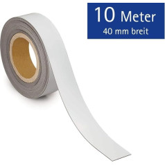 MAUL Kennzeichnungsband 40mm x 1mm | Beschriftbares Band mit magnetischer Rückseite | Vielseitig anwendbar in Büro, Werkstatt, Lager und Küche | Individuell zuschneidbar | 10m Länge | Weiß