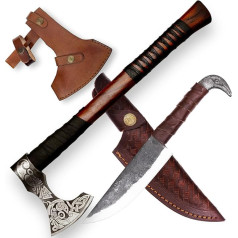 CraftTal - Vikingu cirvis un Rabana galvas nazis 2-in-1 komplekts Hatchet Axe Augstas kvalitātes vikingu cirvis ar roku kalts āra izdzīvošanas cirvis ar ādas aizsardzību