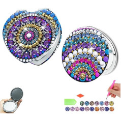 Diamond Painting Mirror 2 Pieces Diamond Painting Pocket Mirror Art Craft Kit for Adults Children Craft Girls 6 7 8 9 10 11 12 Years Diamond Painting Travel Mirror Christmas Gifts Mandala