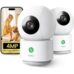 AOSU 4MP Pack of 2 Surveillance Camera, iekštelpu WiFi kamera, Homekit kamera ar 5G/2.4GHz WiFi, viena pieskāriena izsaukums, bērniem/vecākiem/dzīvniekiem, saderīga ar Alexa