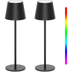 K-Bright 2 LED galda lampu komplekts, bezvadu, uzlādējams, silta gaismas krāsa, 3000 K + RGB galda lampa ar USB-C, alumīnija, IP54 ūdensizturīgs, melns