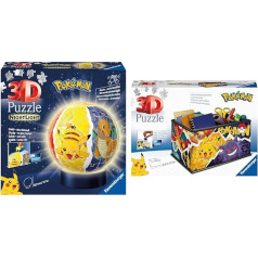 Ravensburger 3D puzle 11547 - Nakts gaismas bumba Pokemon & 3D puzle 11546 - Pokemonu glabāšanas kaste - 216 detaļas - praktisks organizators Pokemonu faniem no 8 gadu vecuma