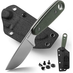 Omesio Outdoor Knife 14c28n Steel Blade, Survival Knife Micarta Handle, Blade Length 18 cm, Full Tang Belt Knife with Kydex Sheath and Belt Clip, Fixed Bushcraft for EDC (Green)