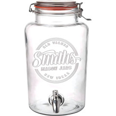 Smith's Mason Jars 5 litru Getränke oder Wasserspender mit Edelstahl Zapfhahn, herausnehmbaren Netzfiltern, ideal für Limonade, selbstgemachte Getränke, frisches Obst und Kräuter (ohne Ständer)