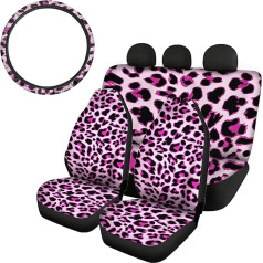 SEANATIVE Fashion Leopard Skin Print Stretch Auto priekšējo sēdekļu pārvalki ar aizmugurējo sēdekļu pārvalku stūres rata pārsegs, 4 iepakojumu komplekts sievietēm, rozā krāsā