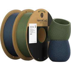 kexcelled Matte PLA filaments 1,75 mm, 3D printeru filaments +/- 0,03 mm, 2 kg spole, kartona caurulīte, PLA materiāls, bez spīduma, matēta tekstūra, 2 gabali, tumši zils un olīvzaļš