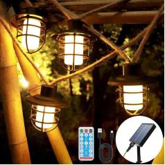 Circlio Solar Fairy Lights Outdoor Retro with 20 Bulbs, 11.5 m 1200 mAh Power/Solar Fairy Lights Outdoor Weatherproof with Remote Control and Timer, LED Outdoor Fairy Lights, Balcony Decoration for